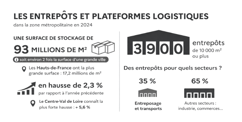Infographie assurance entrepôt logistique, stock de marchandises inflammables. Multirisque industrielle et assurance self stockage.