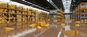 Bâtiment professionnel en zone inondable avec couverture d’assurance adaptée aux risques de crue.
